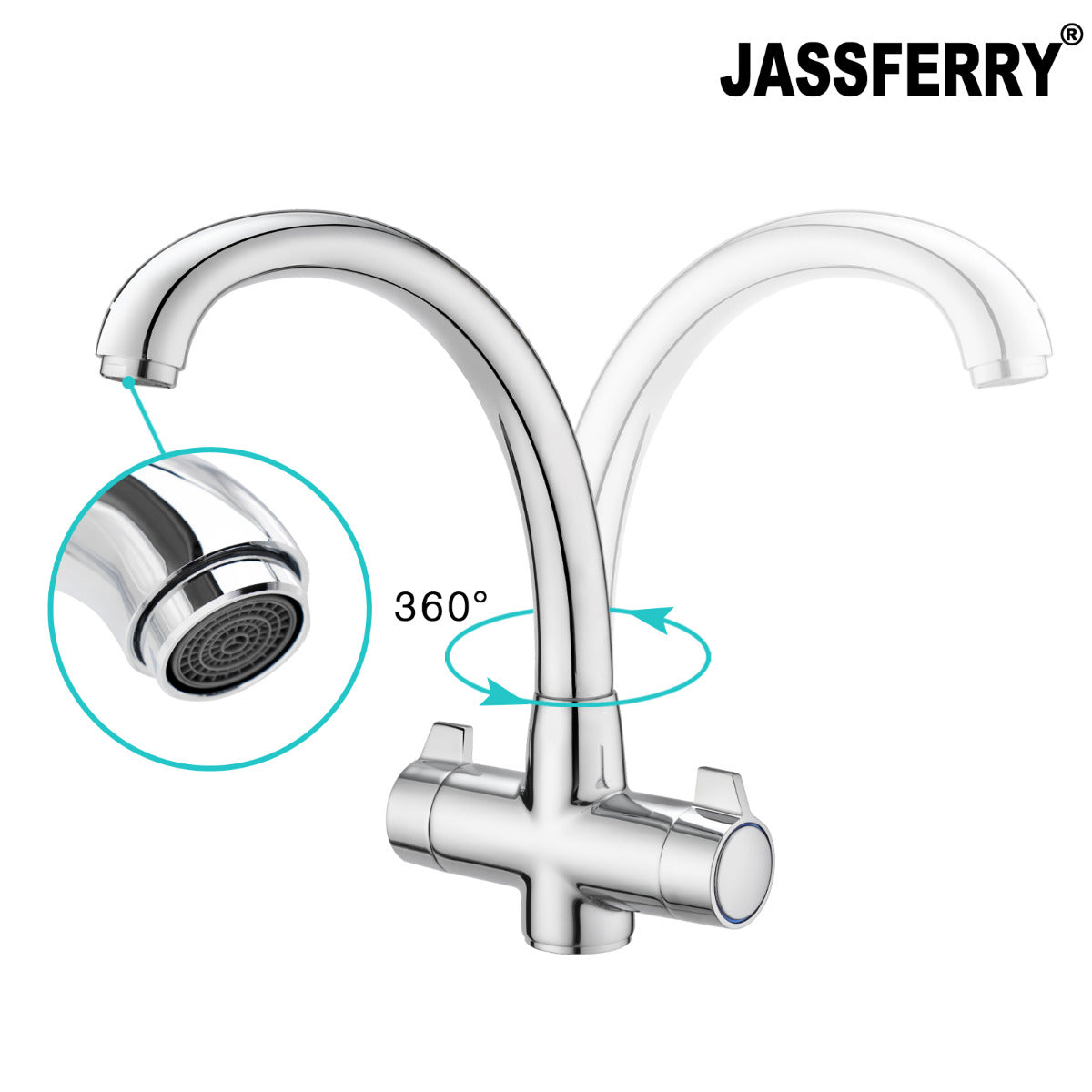 JassferryJASSFERRY New Mono Kitchen Mixer Taps Swivel Spout Dual Lever Polished ChromeTaps
