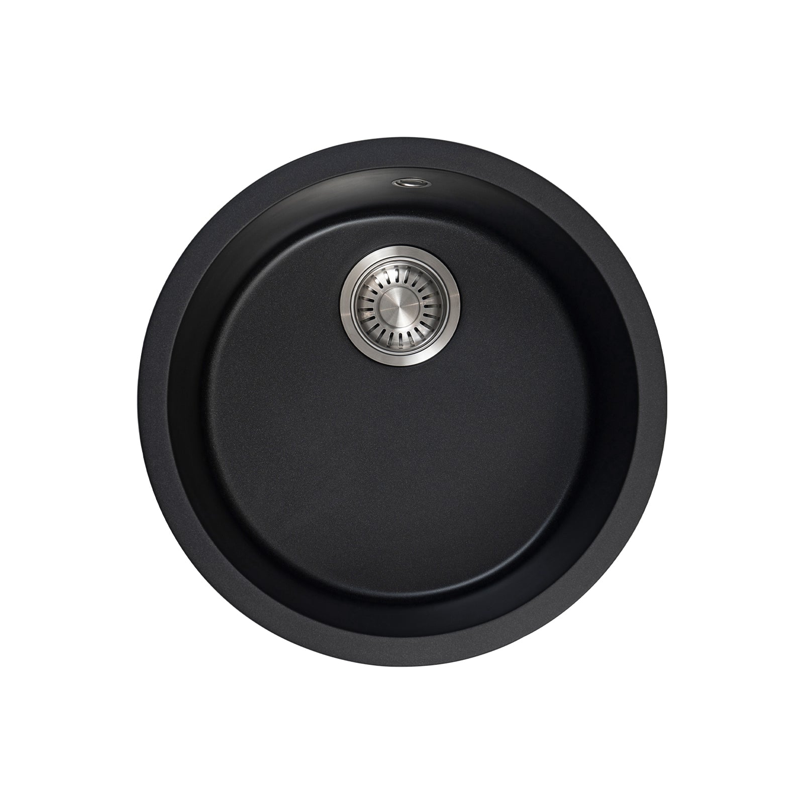 JASSFERRY Black Composite Kitchen Sink Inset Quartz Deep Round Single Bowl with Waste -460