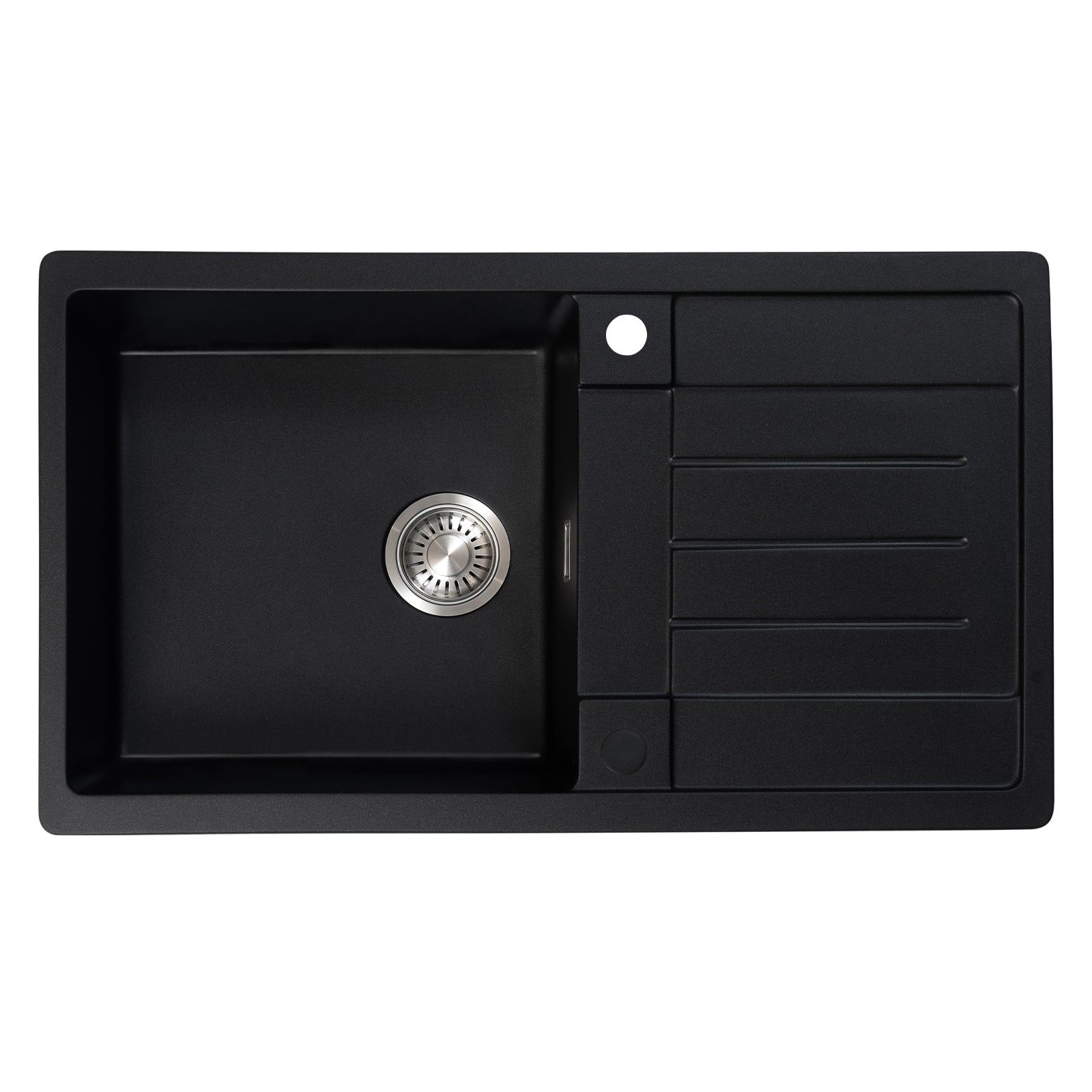 JASSFERRY Black Composite Kitchen Sink Inset Quartz Reversible Drainer 1.0 Bowl with Waste -8650