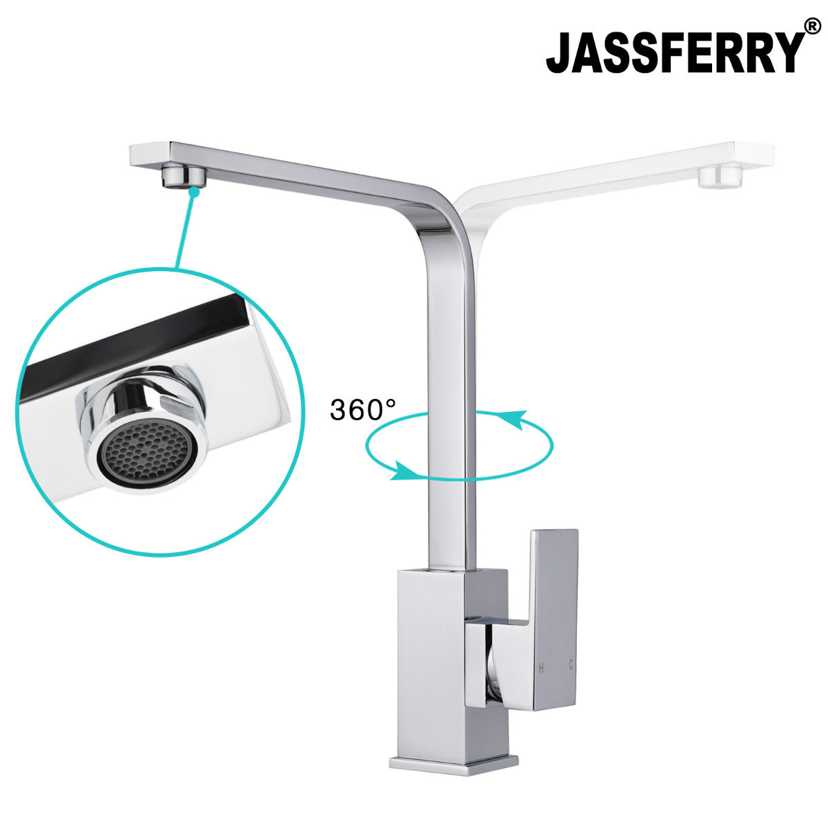 JassferryJASSFERRY Kitchen Sink Taps Mixers Square Single Lever Chrome with Swivel SpoutKitchen taps