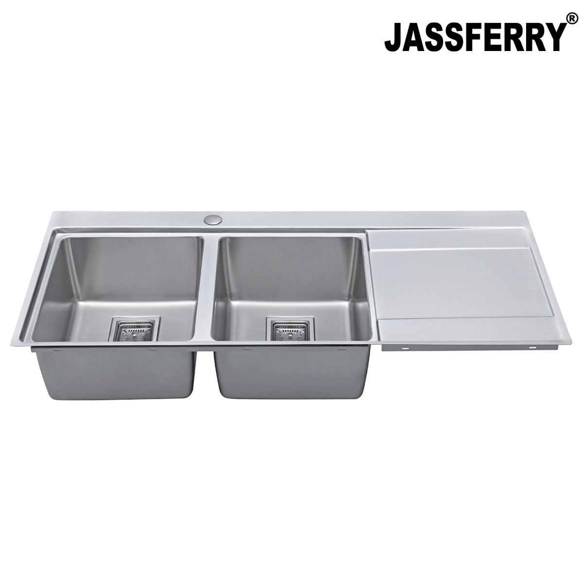 JASSFERRY Stainless Steel Kitchen Sink, 2 Bowl Right Hand Drainer, Square Strainer, 1160 x 520mm -699L
