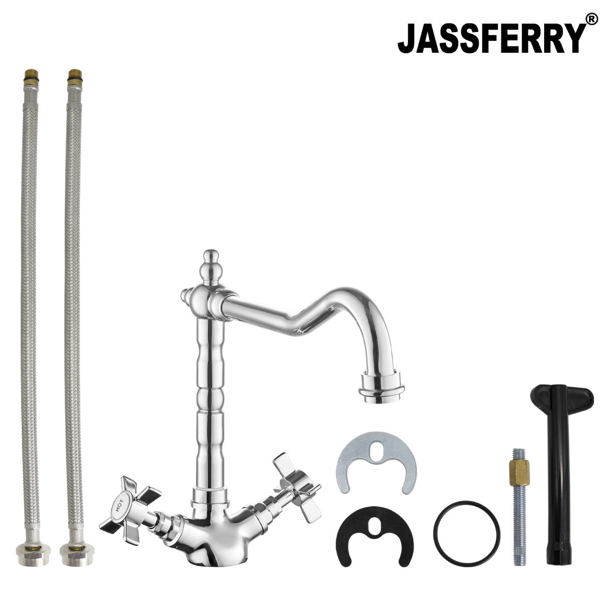 JassferryJASSFERRY New Monobloc Kitchen Sink Mixer Tap Swivel Spout French Cross HandlesKitchen taps