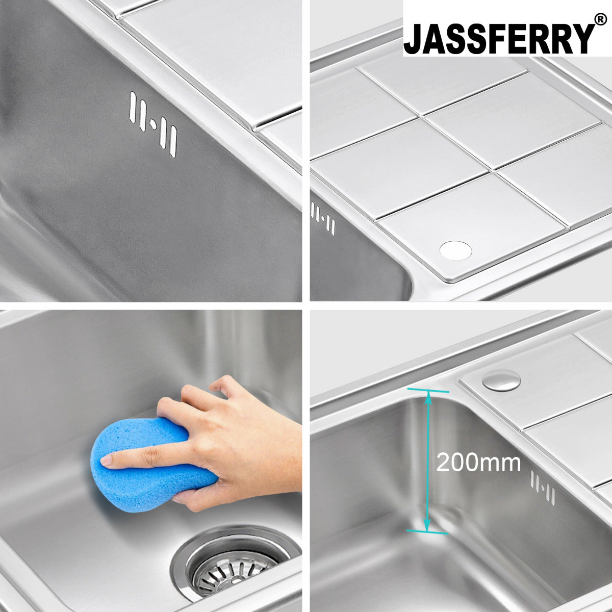 JassferryJASSFERRY Stainless Steel Kitchen Sink Single 1 Bowl Reversible Rectangle DrainerKitchen Sinks