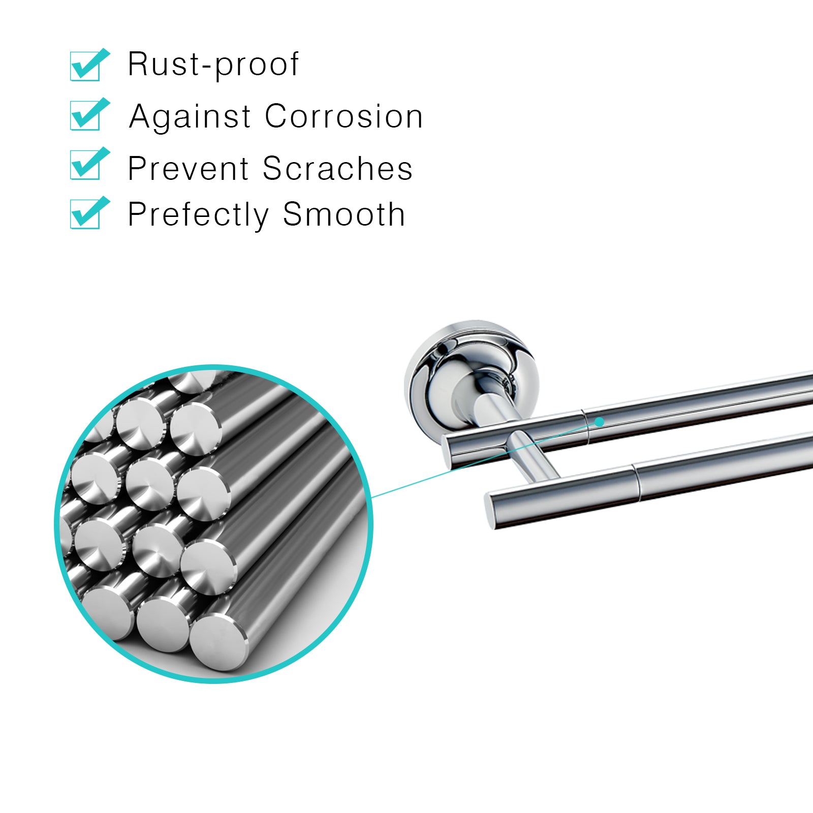 JASSFERRY 600 Double Towel Rail Wall Mounted Dual Rod Towel Bar Polished Chrome -6511