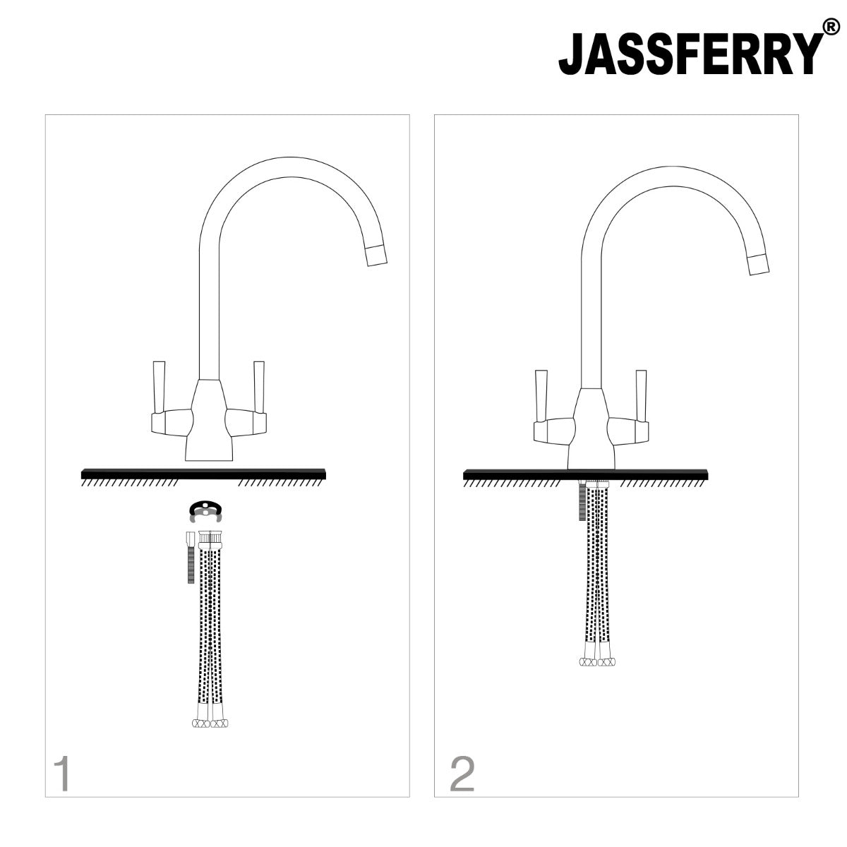 JassferryJASSFERRY New Monobloc Mixer Taps Double Lever Kitchen Sink Polished ChromeTaps