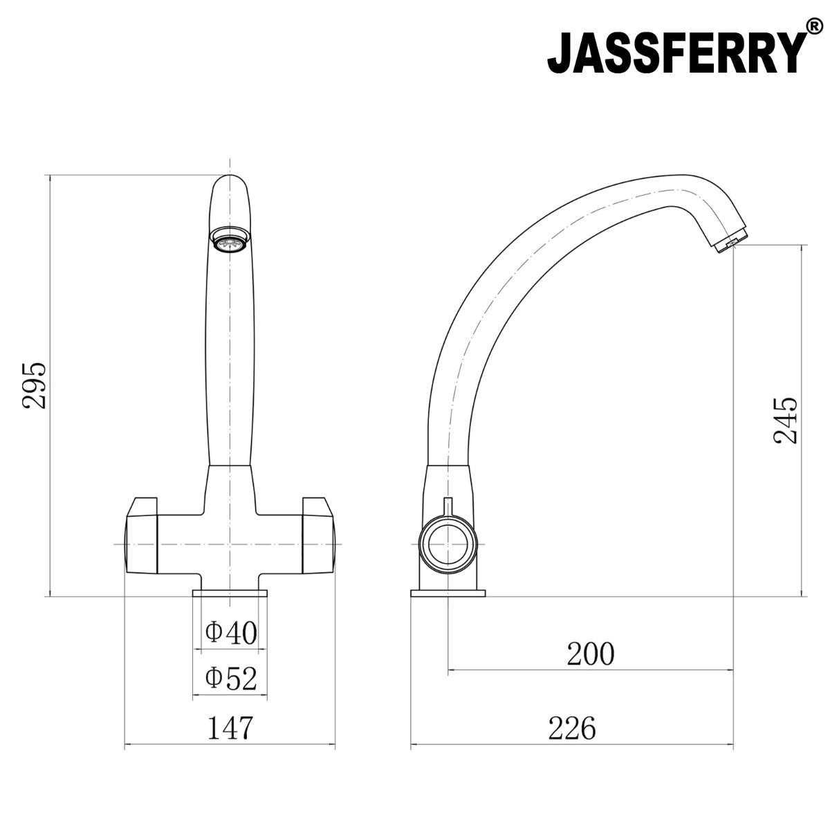 JassferryJASSFERRY New Mono Kitchen Mixer Taps Swivel Spout Dual Lever Polished ChromeTaps