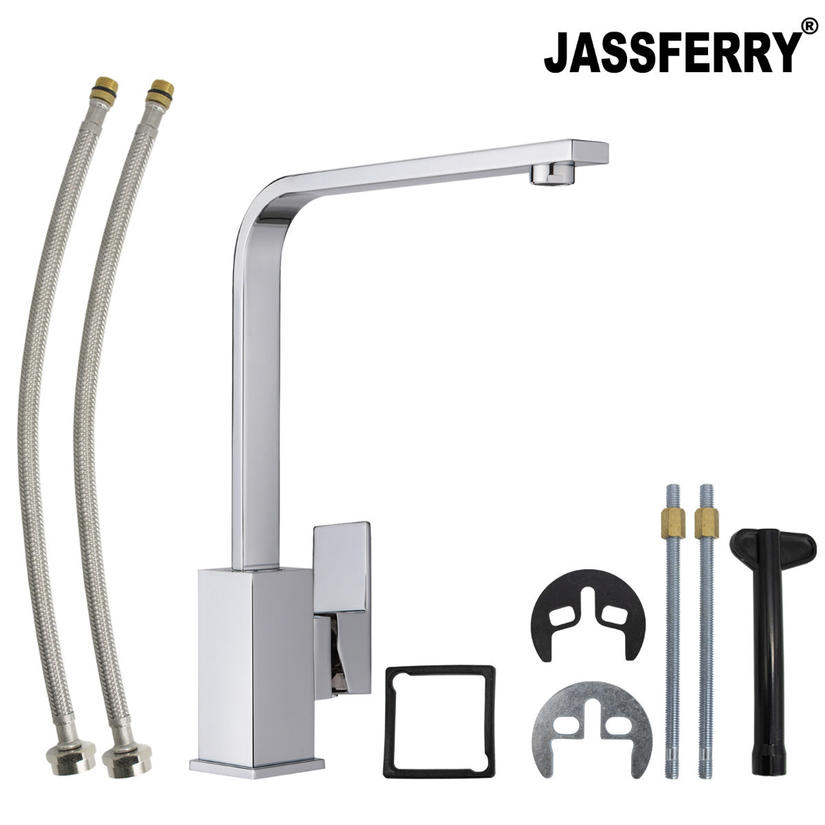 JassferryJASSFERRY Kitchen Sink Taps Mixers Square Single Lever Chrome with Swivel SpoutKitchen taps