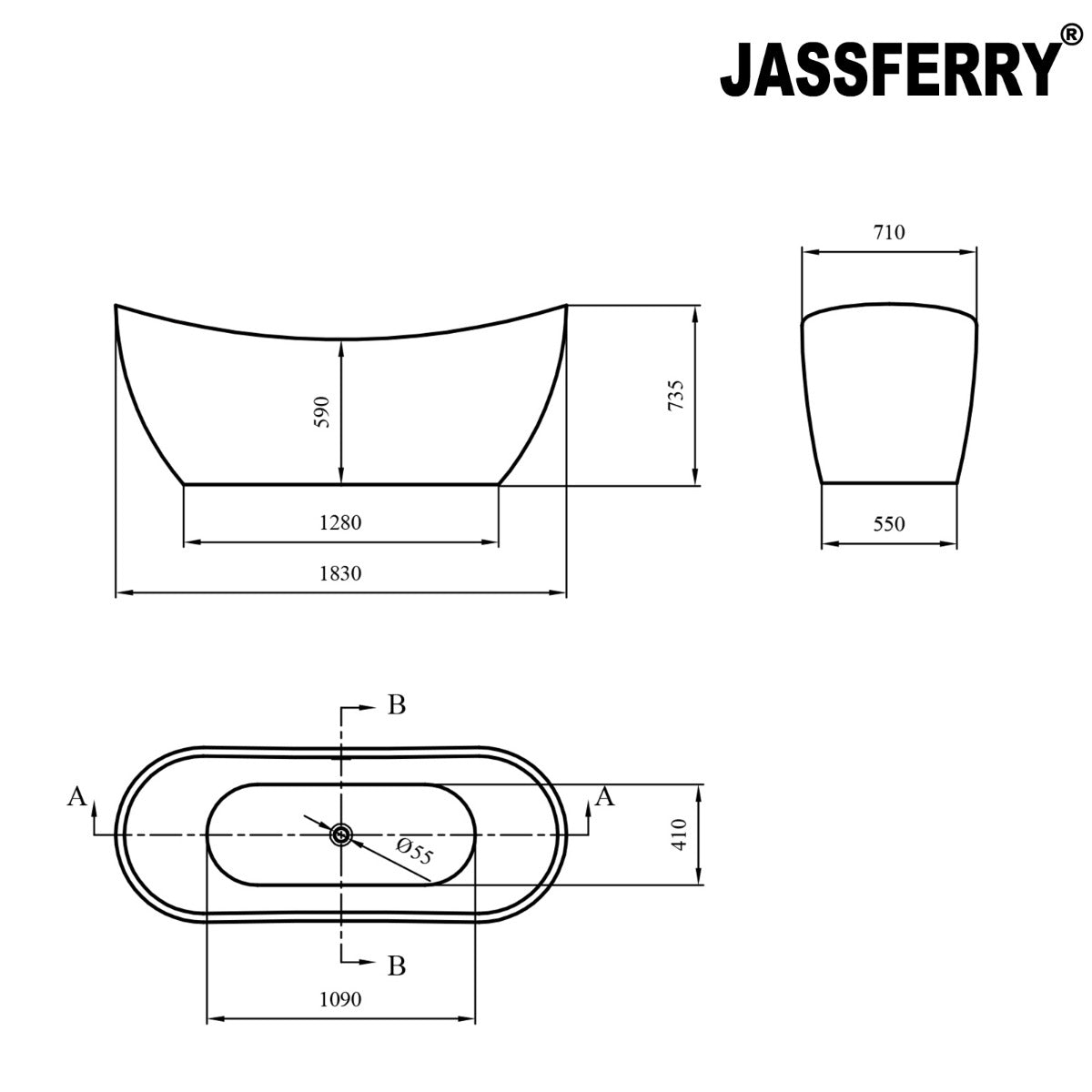 JassferryJASSFERRY Modern Design Freestanding Bathtub Luxury Soaking Baths White AcrylicBathtubs
