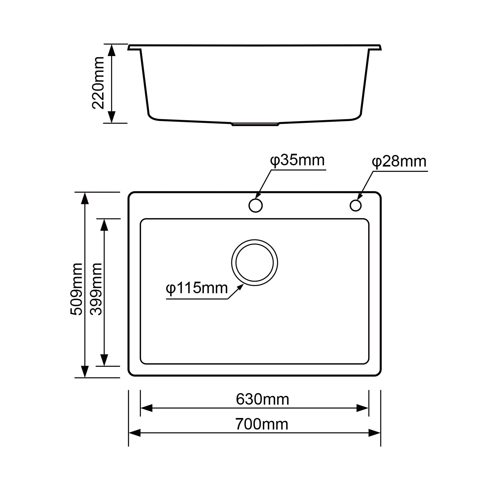 JASSFERRY Black Composite Kitchen Sink Drop-in Deep Single Bowl with Waste -7051