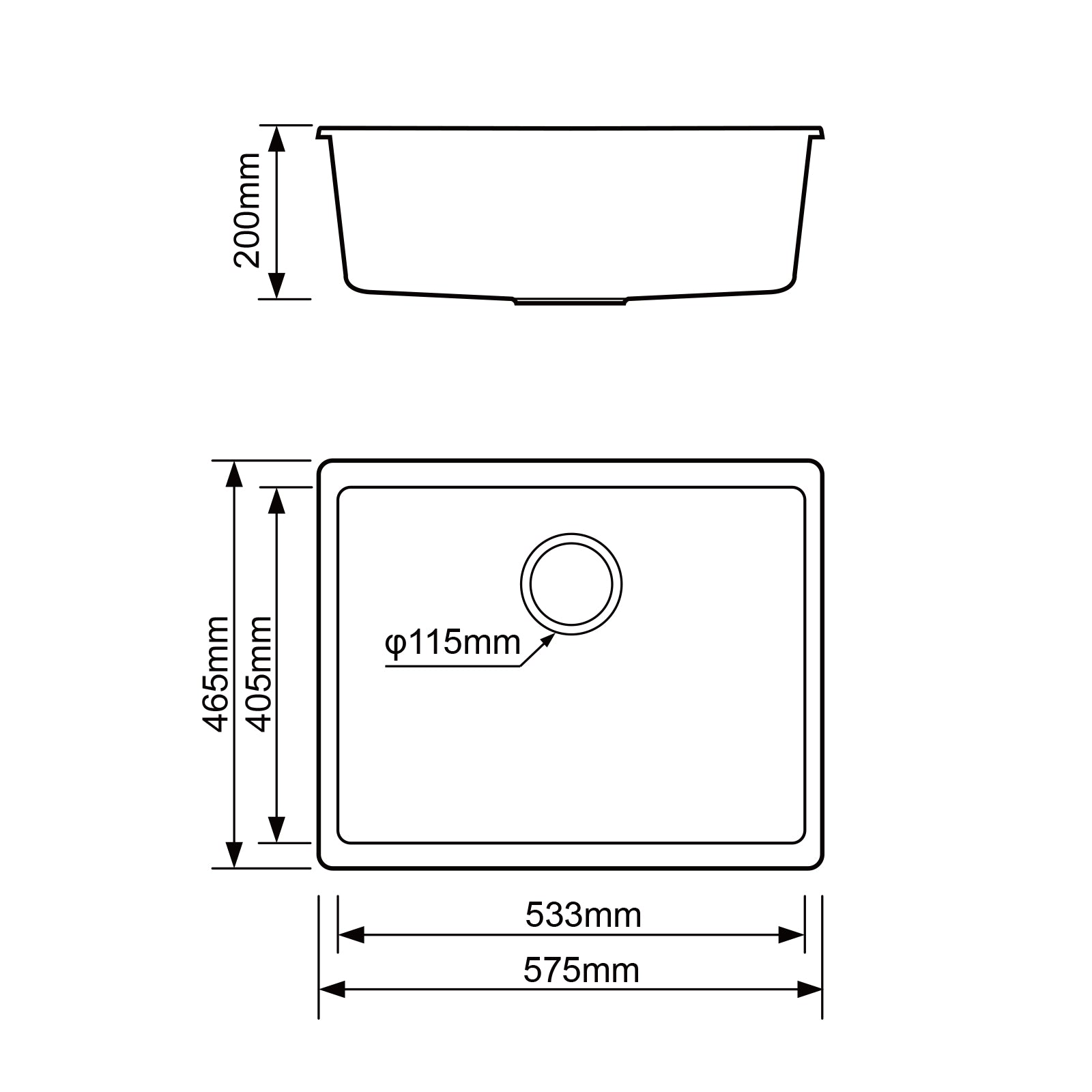 JASSFERRY Black Composite Kitchen Sink Undermount Single Bowl with Waste -575