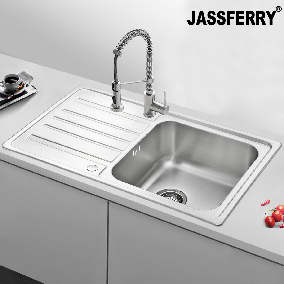 JassferryJASSFERRY Stainless Steel Kitchen Sink Inset Single 1 Bowl 860 x 500 mm Reversible Drainer - 802Kitchen Sinks