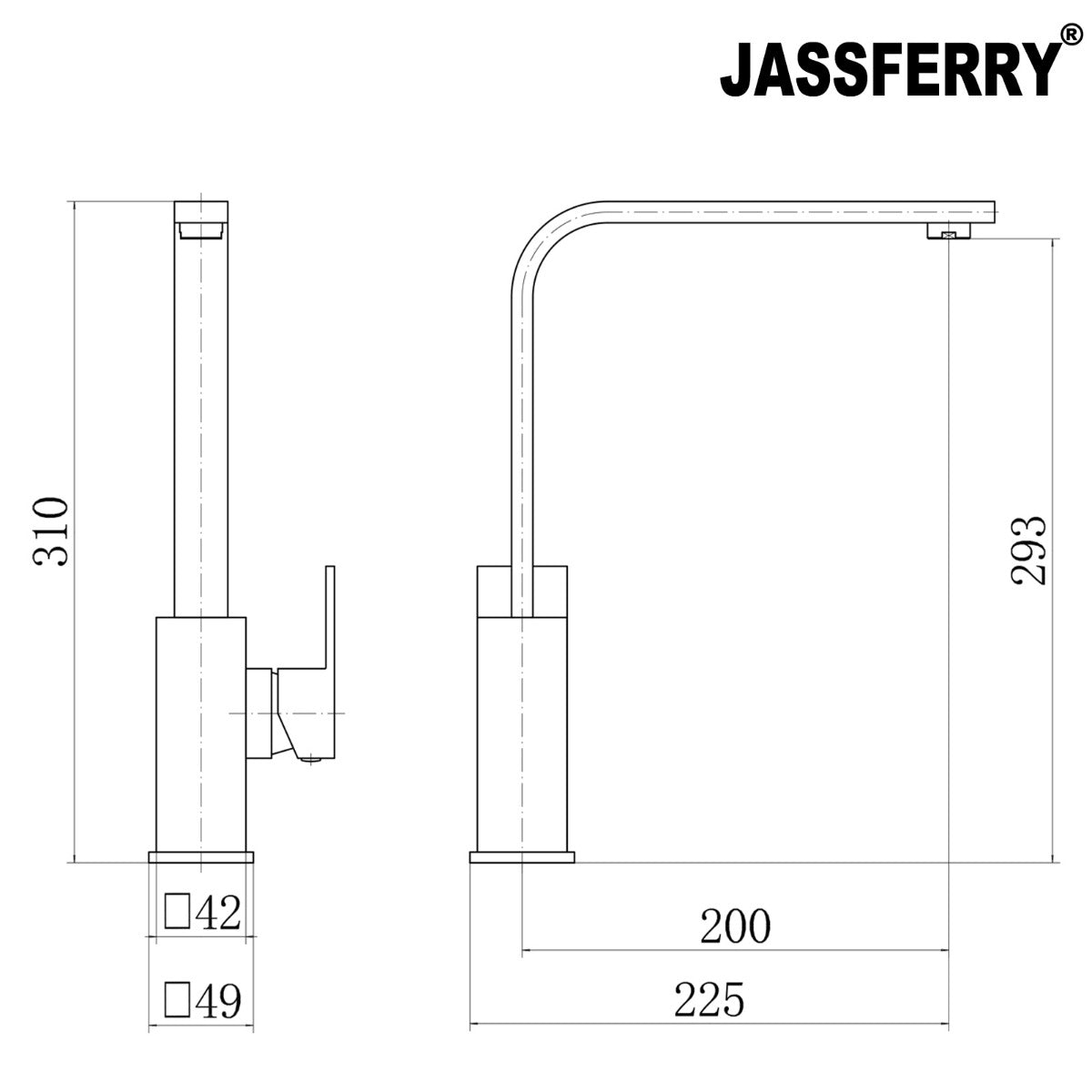 JassferryJASSFERRY Kitchen Sink Taps Mixers Square Single Lever Chrome with Swivel SpoutKitchen taps