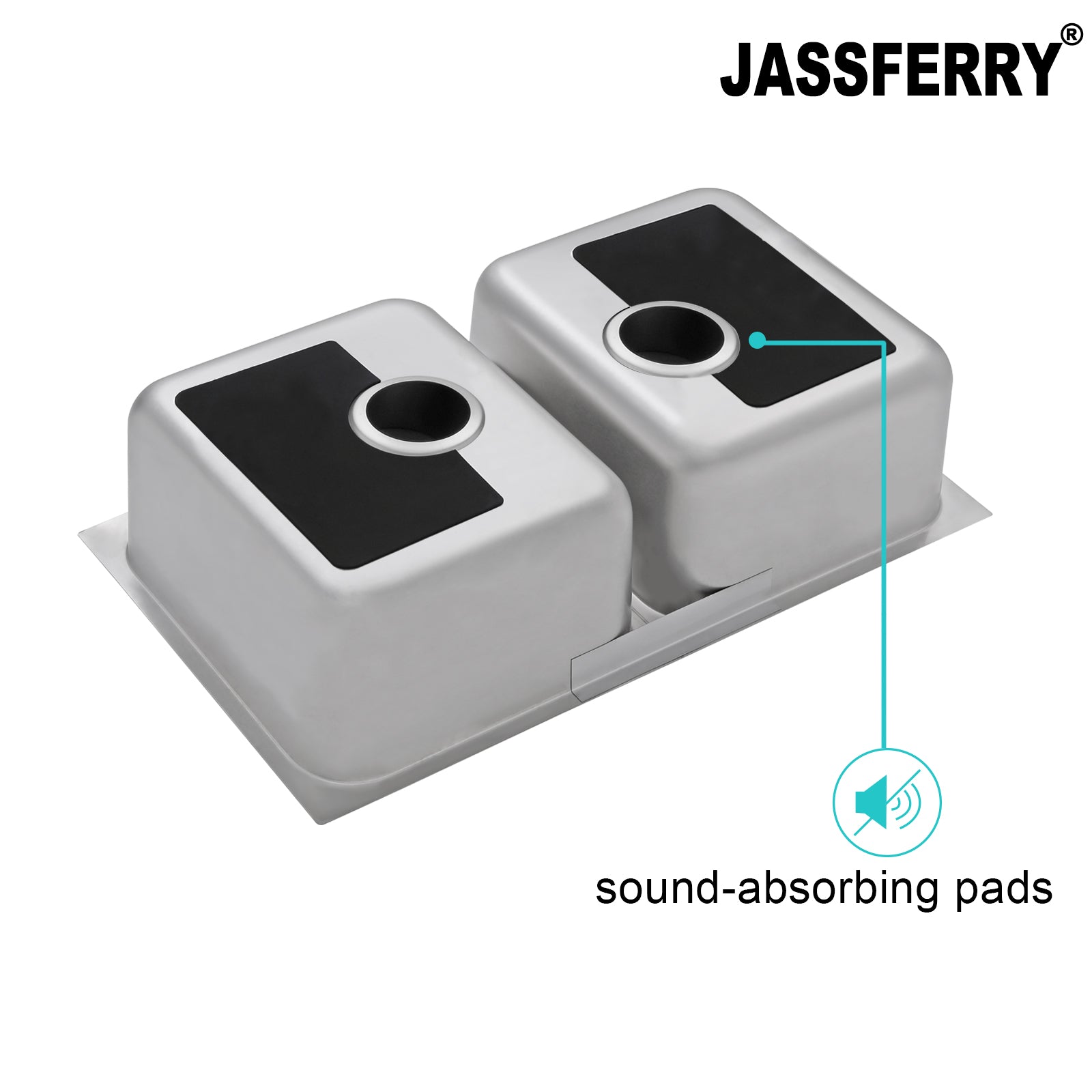 JASSFERRY Undermount Stainless Steel Kitchen Sink Double Square Bowl -985