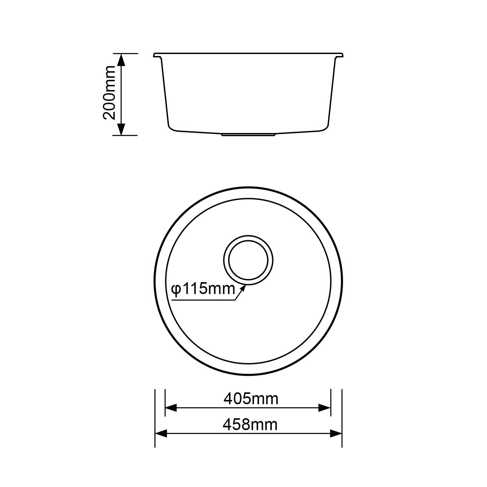 JASSFERRY Black Composite Kitchen Sink Inset Quartz Deep Round Single Bowl with Waste -460
