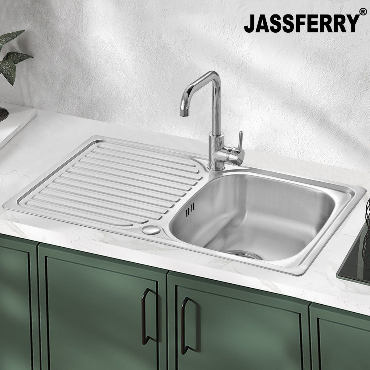 JassferryJASSFERRY Stainless Steel Kitchen Sink Inset Single 1 Bowl Reversible Drainer - 834BKitchen Sinks