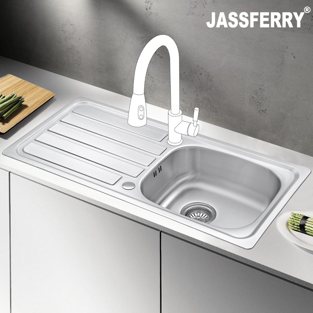 JassferryJASSFERRY 930 x 430 mm Stainless Steel Kitchen Sink 1 Bowl with Waste StrainerKitchen Sink