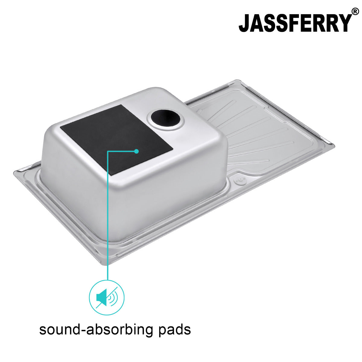 JassferryJASSFERRY Stainless Steel Kitchen Sink Single Large Bowl Reversible Drainer InsetKitchen Sinks