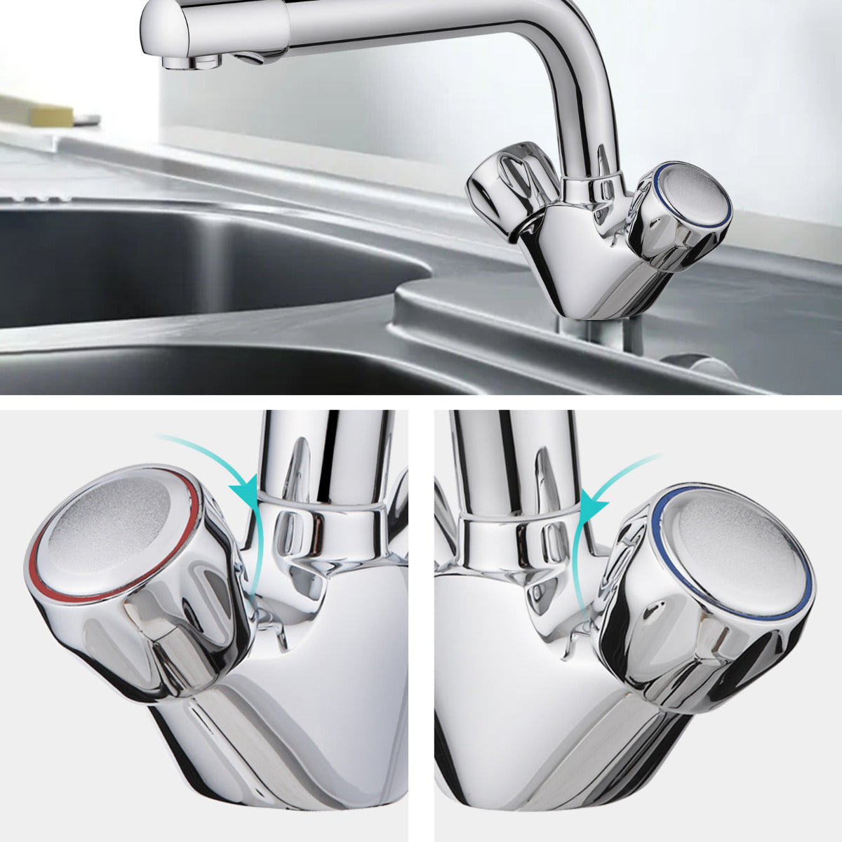 JassferryJASSFERRY Traditional Kitchen Mixer Tap Chrome Polish Dual Lever Swivel SpoutTaps