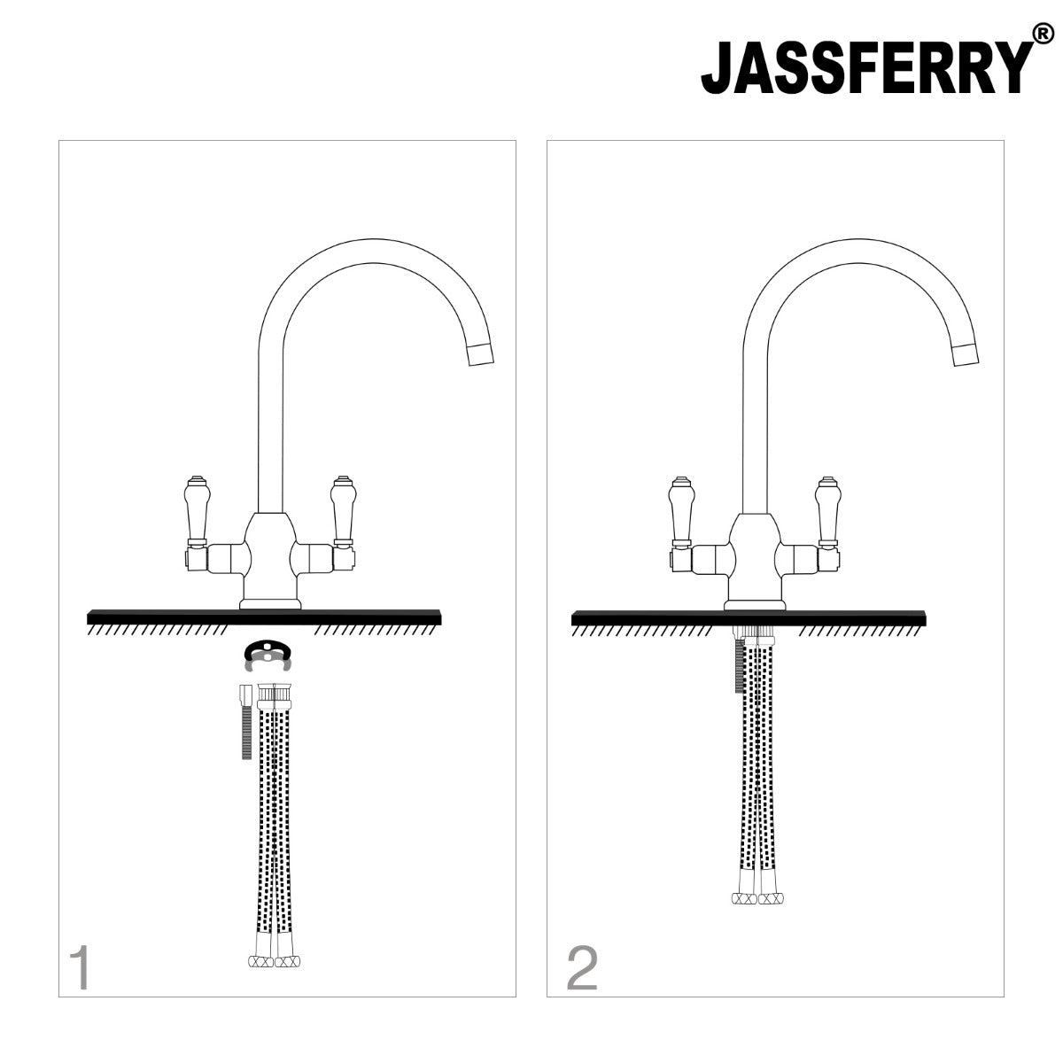 JassferryJASSFERRY New Kitchen Sink Mixer Taps Two Handles Swivel Spout Chrome PolishedKitchen taps