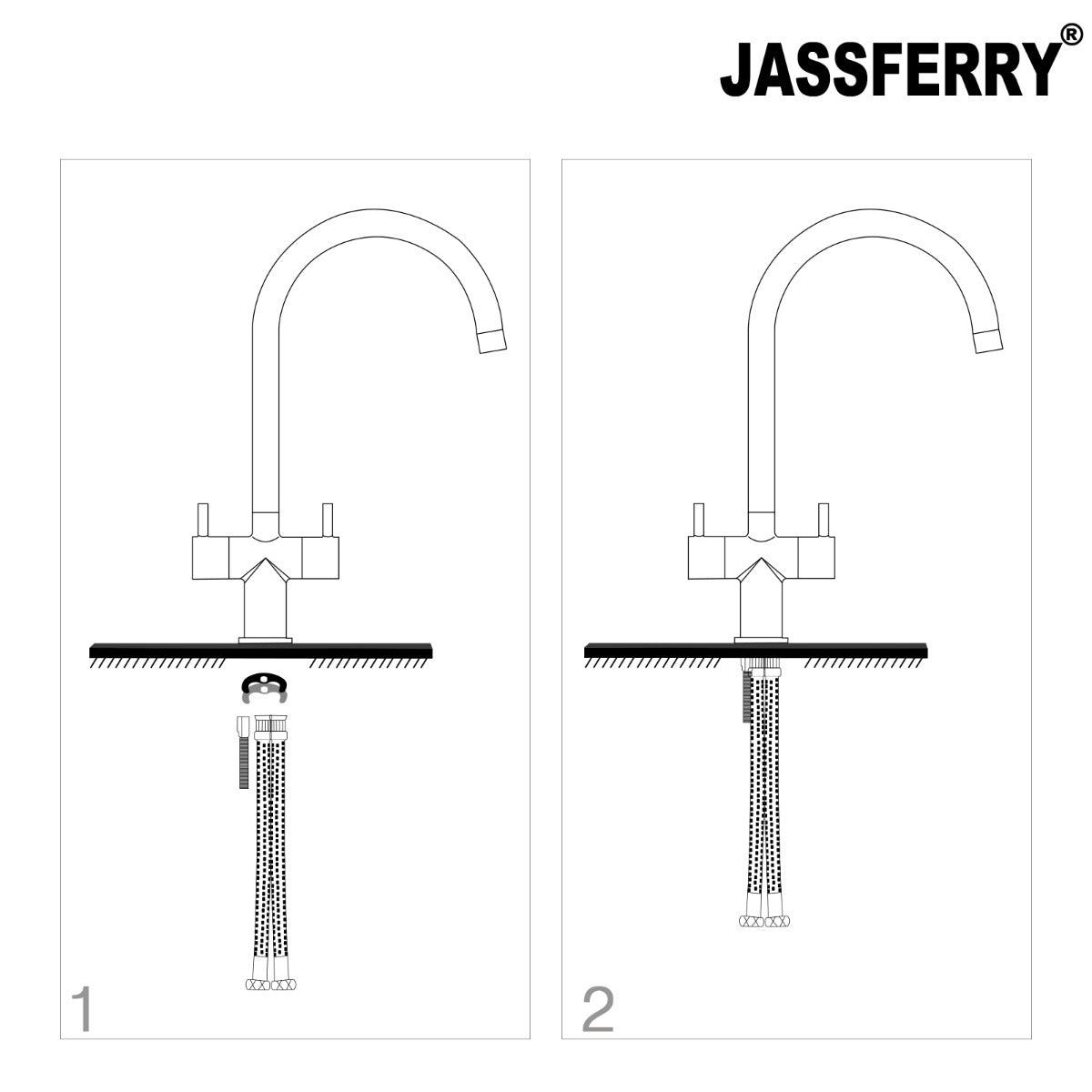 JassferryJASSFERRY Kitchen Sink Mixer Tap Monobloc Twin Dial Lever Swan Neck Swivel SpoutKitchen taps