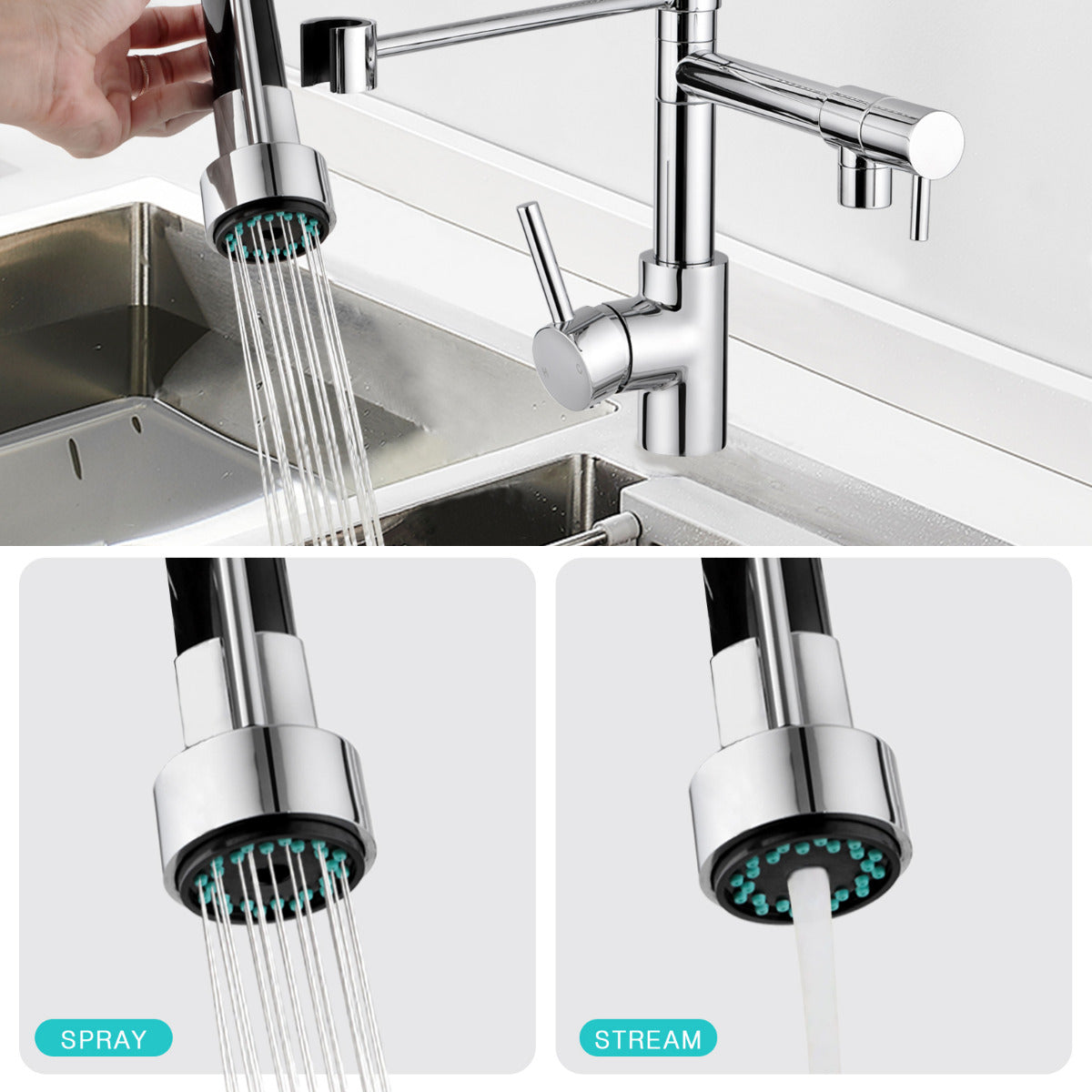 JassferryJASSFERRY Kitchen Sink Tap Chrome Pull Out Sprayer Swivel Mixer SpoutKitchen taps