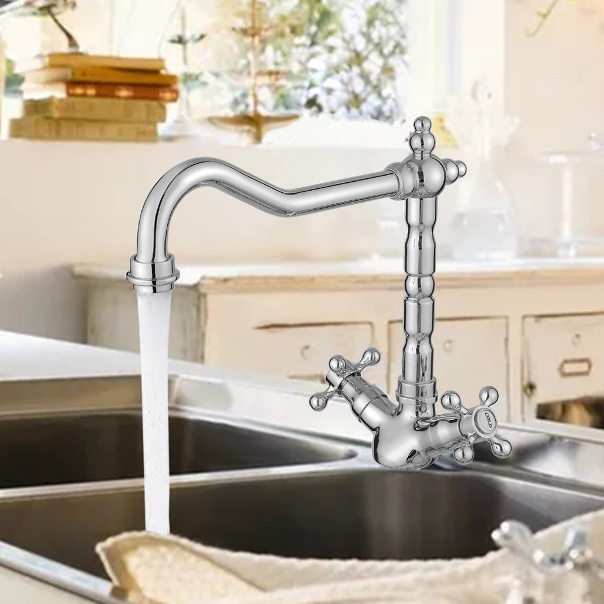 JassferryJASSFERRY New Vintage Monobloc Kitchen Sink Mixer Tap Swivel Spout French CrossKitchen taps