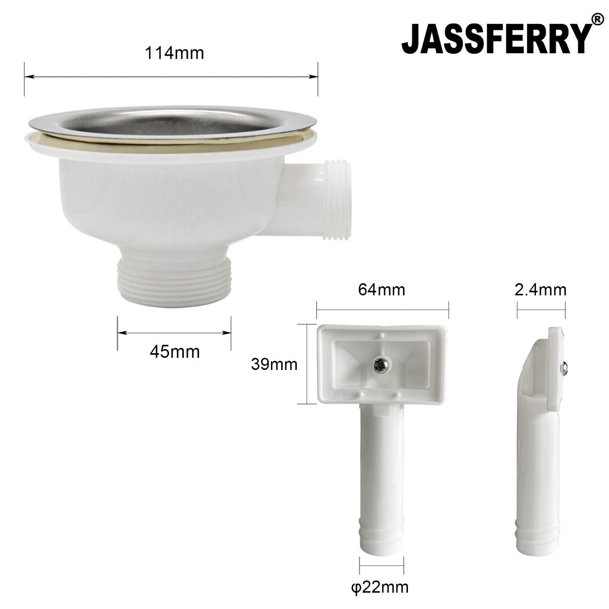 JassferryJASSFERRY Double 2 Bowl Kitchen Sink Waste Strainer White Pipes KitPipes Kit