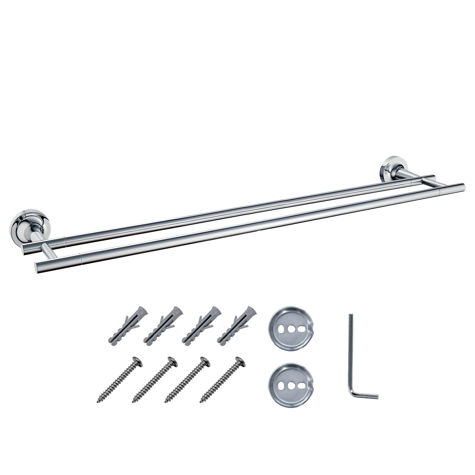 JASSFERRY 600 Double Towel Rail Wall Mounted Dual Rod Towel Bar Polished Chrome