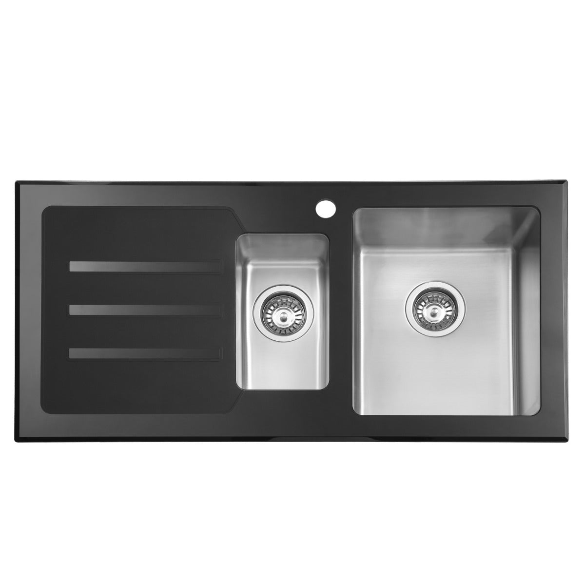 JassferryJASSFERRY Kitchen Sink Stainless Steel 1.5 Bowl Black Glass Lefthand DrainerKitchen Sinks