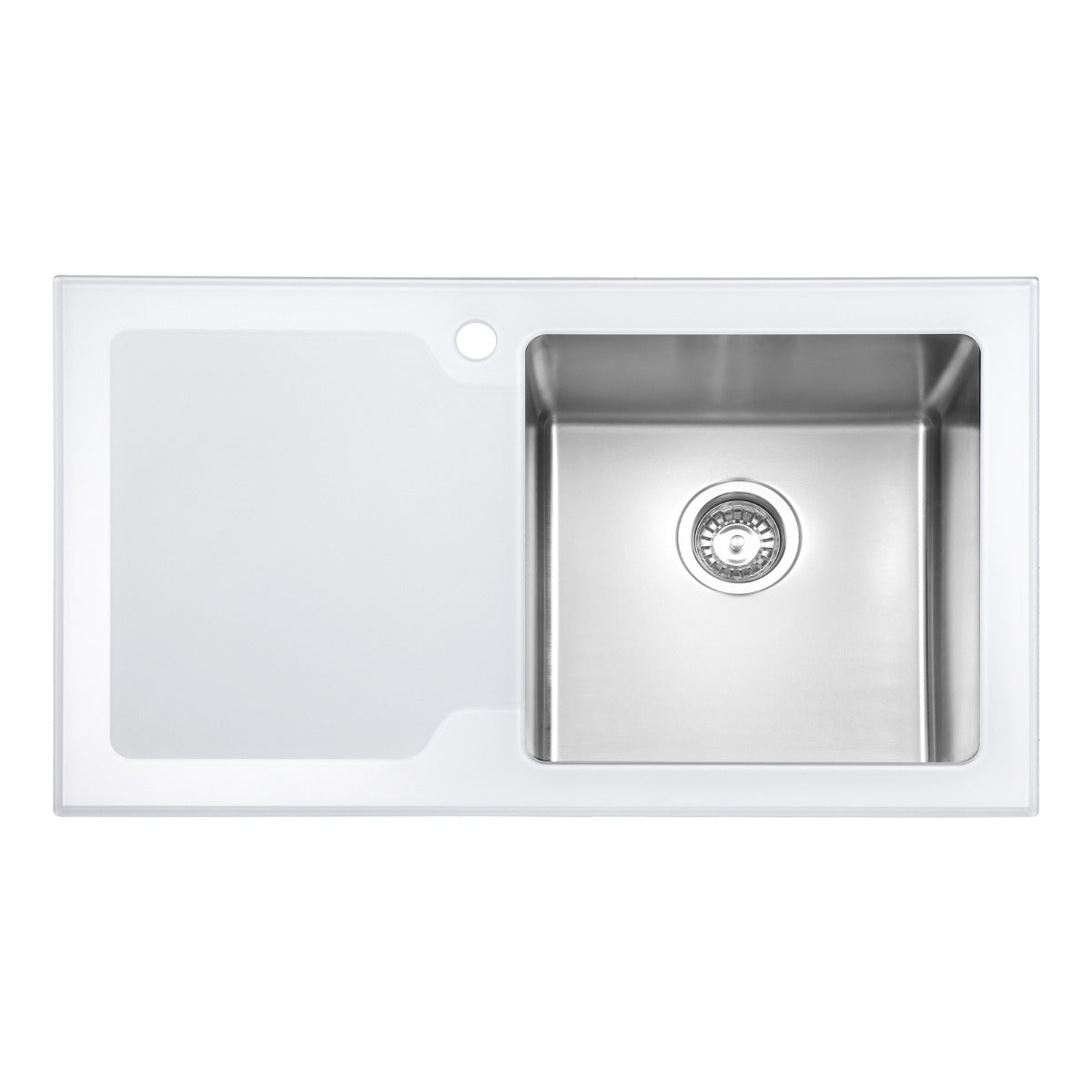 JassferryJASSFERRY White Glass Top Kitchen Sink 1 Stainless Steel Bowl Lefthand DrainerKitchen Sinks