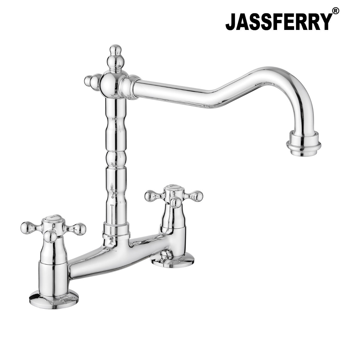 JassferryJASSFERRY 2 Hole Kitchen Mixer tap Chrome with Swivel Spout Cross HandleKitchen taps