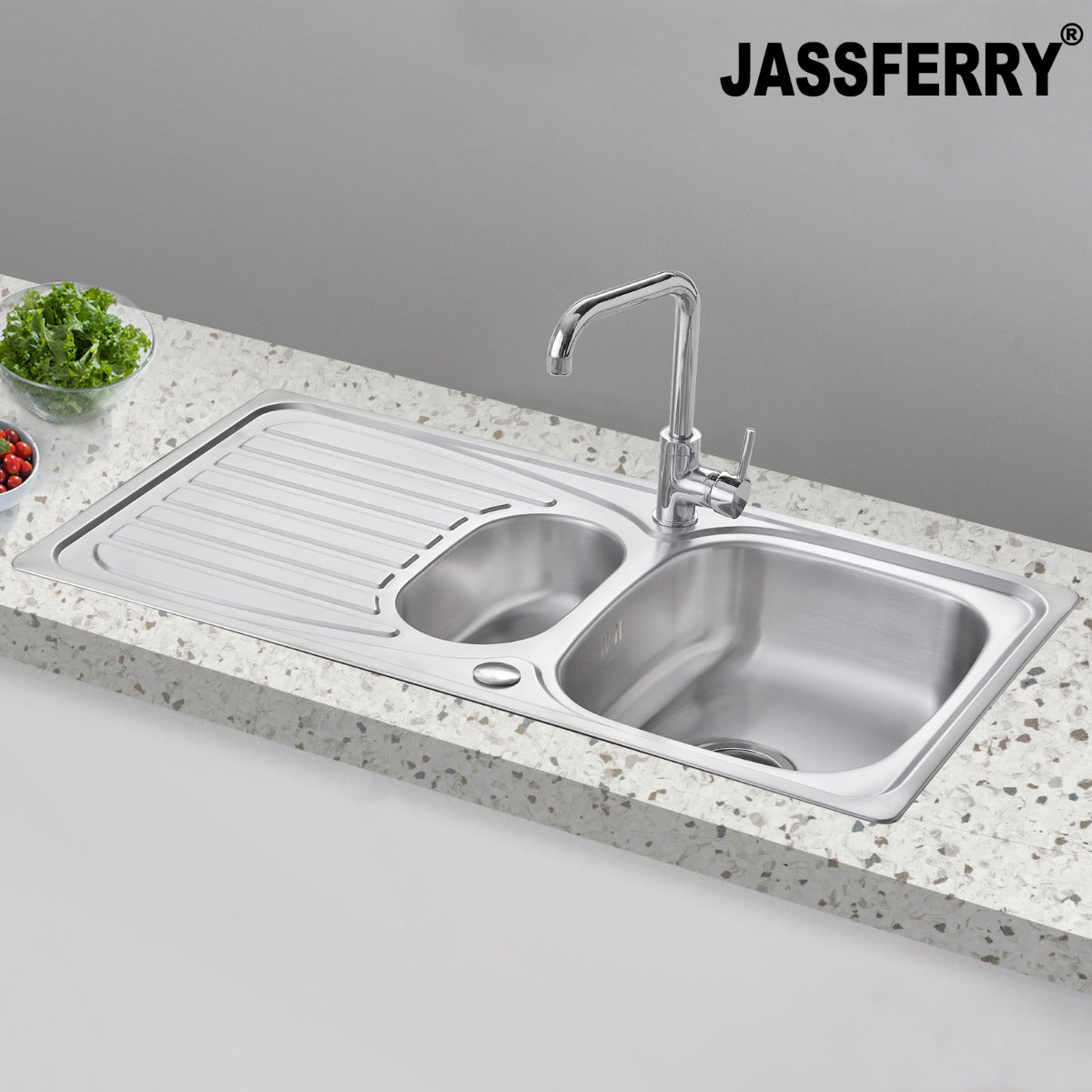 JassferryJASSFERRY Inset Stainless Steel Kitchen Sink One and Half Bowl Reversible DrainerKitchen Sinks