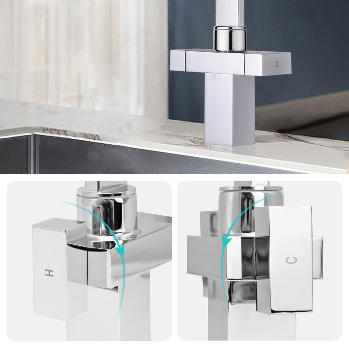 JassferryJASSFERRY Kitchen Sink Mixer Taps Dual Cuboid Design Lever Swivel Spout ChromeKitchen taps