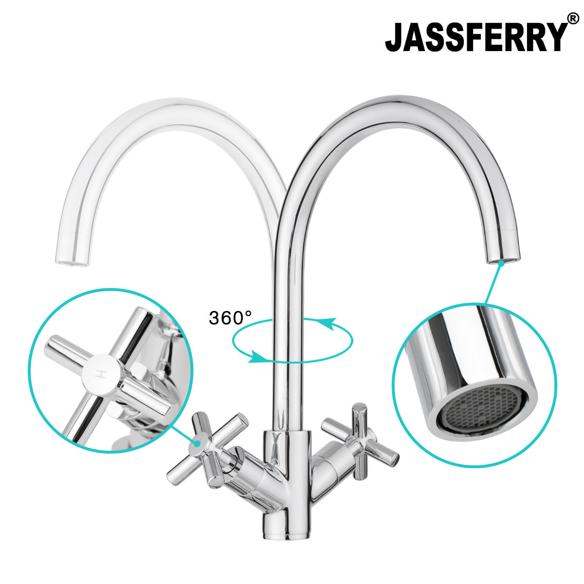 JassferryJASSFERRY Modern Kitchen Sink Basin Mixer Tap with Swivel Spout Cross HandleKitchen taps