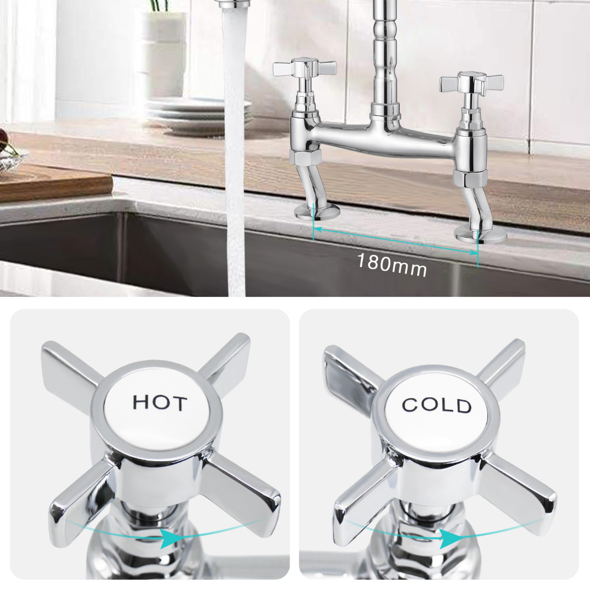 JassferryJASSFERRY Kitchen Tap 2 Hole Mixer Tap with Swivel Spout Traditional RenaissanceKitchen taps