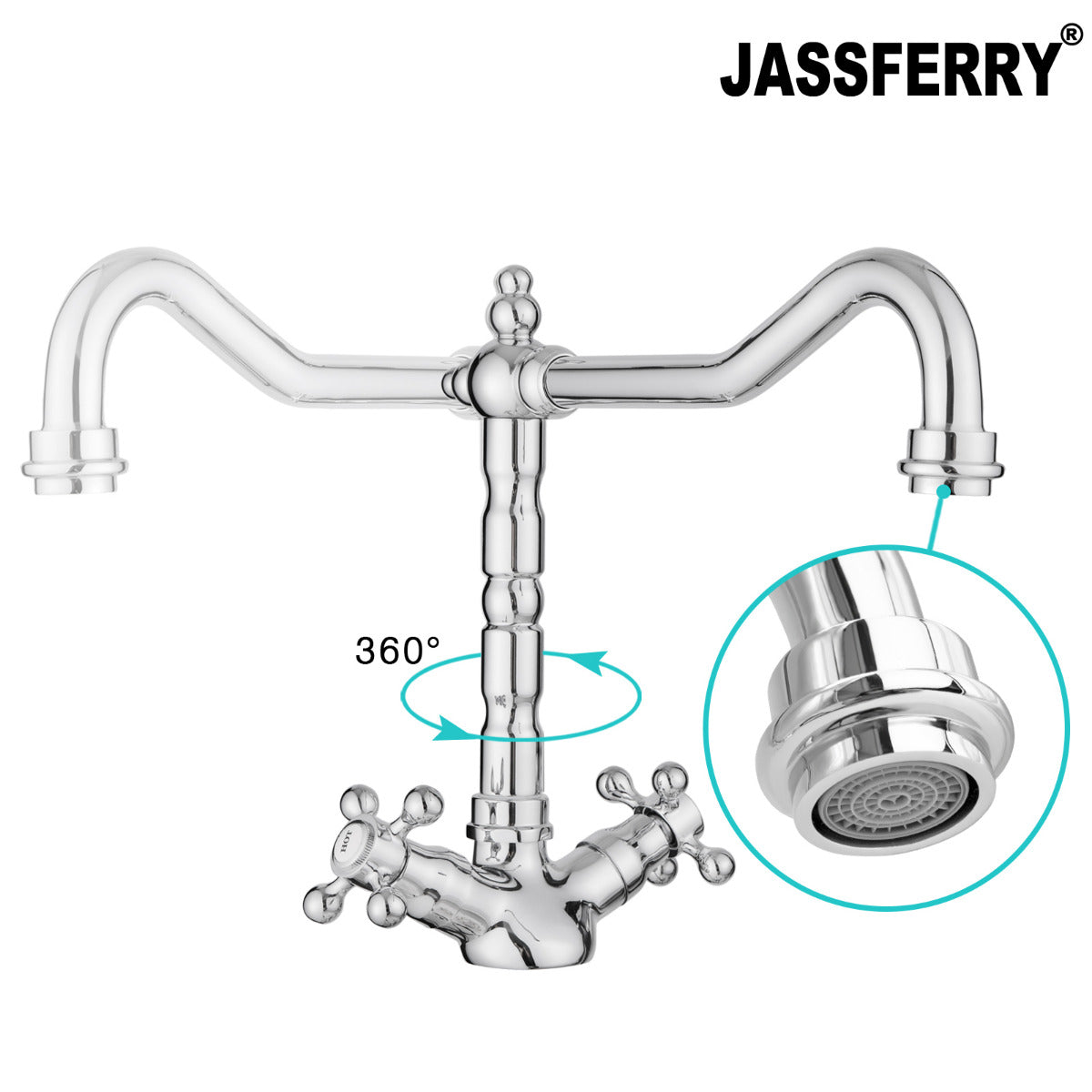 JassferryJASSFERRY New Vintage Monobloc Kitchen Sink Mixer Tap Swivel Spout French CrossKitchen taps