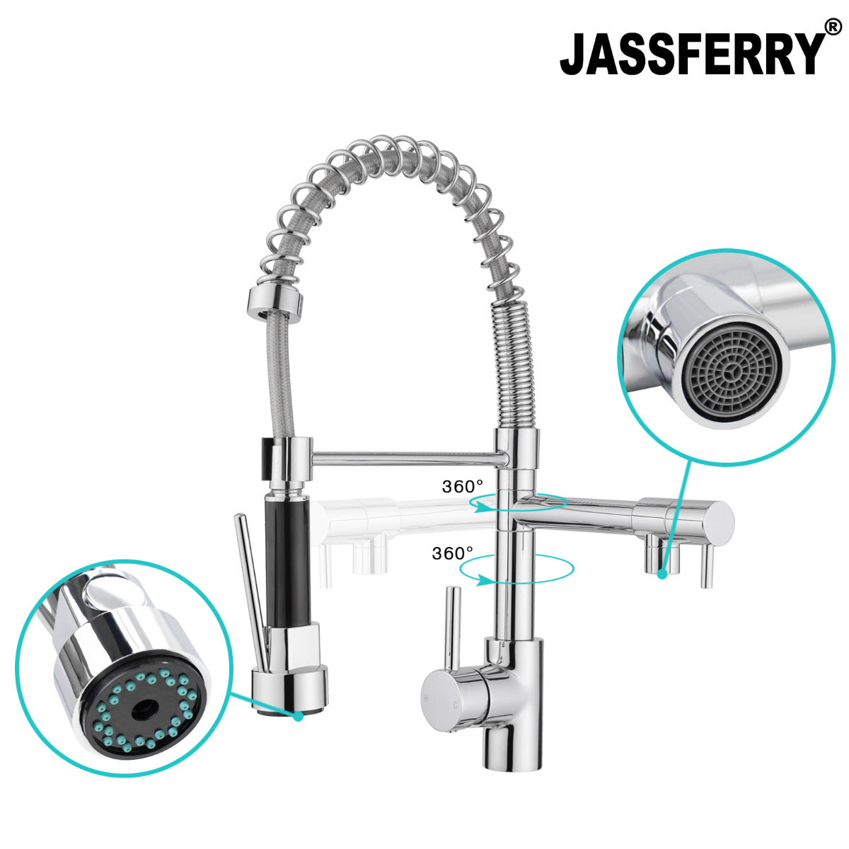 JassferryJASSFERRY Kitchen Sink Tap Chrome Pull Out Sprayer Swivel Mixer SpoutKitchen taps