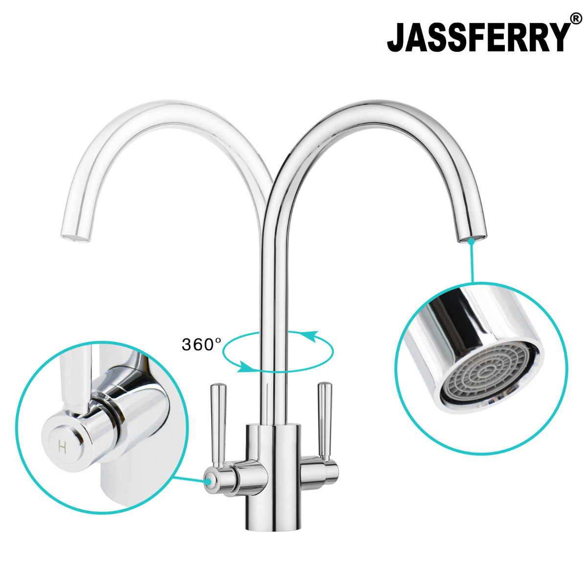 JassferryJASSFERRY New Modern Kitchen Sink Mixer Tap Two Handle Swivel Spout ChromeKitchen taps