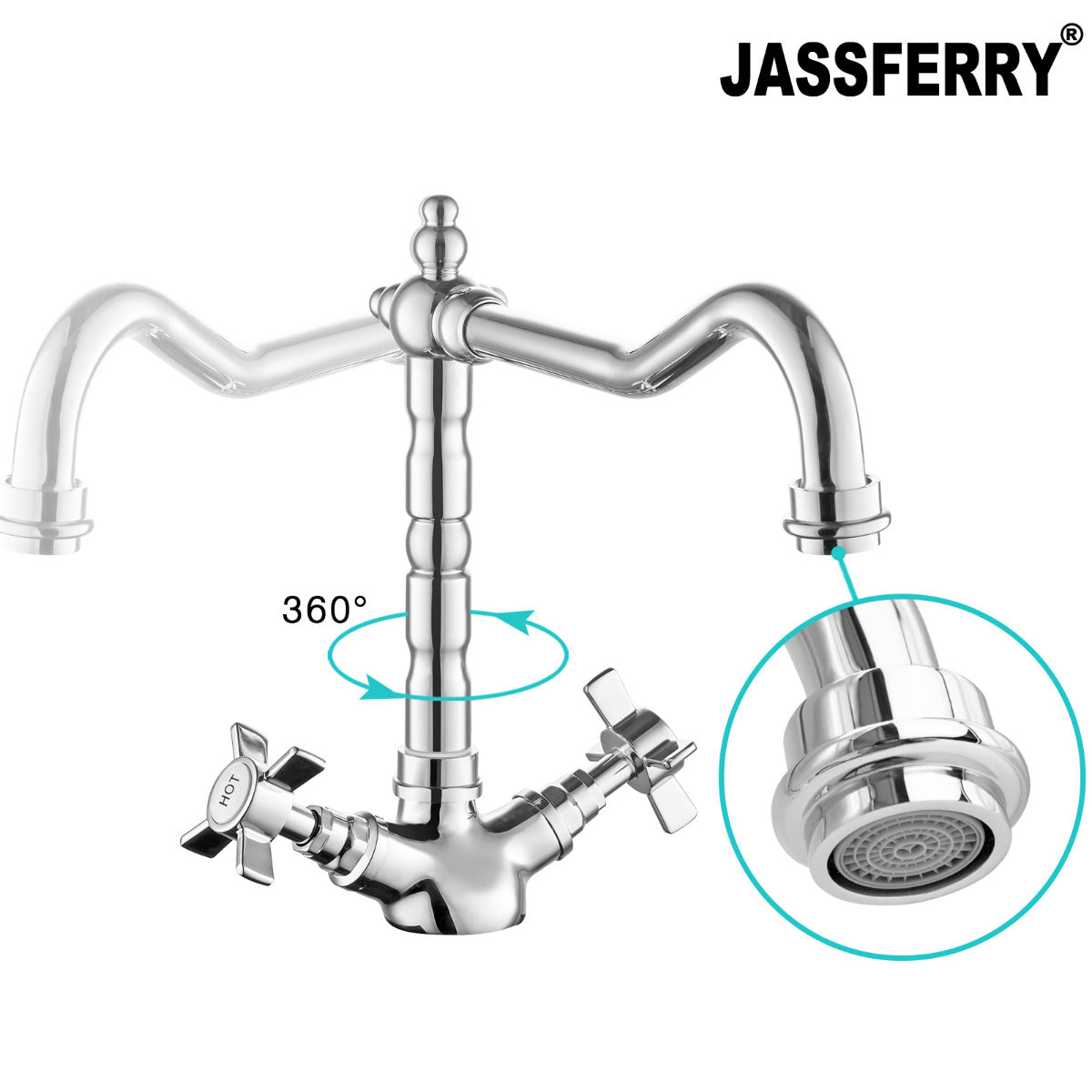 JassferryJASSFERRY New Monobloc Kitchen Sink Mixer Tap Swivel Spout French Cross HandlesKitchen taps