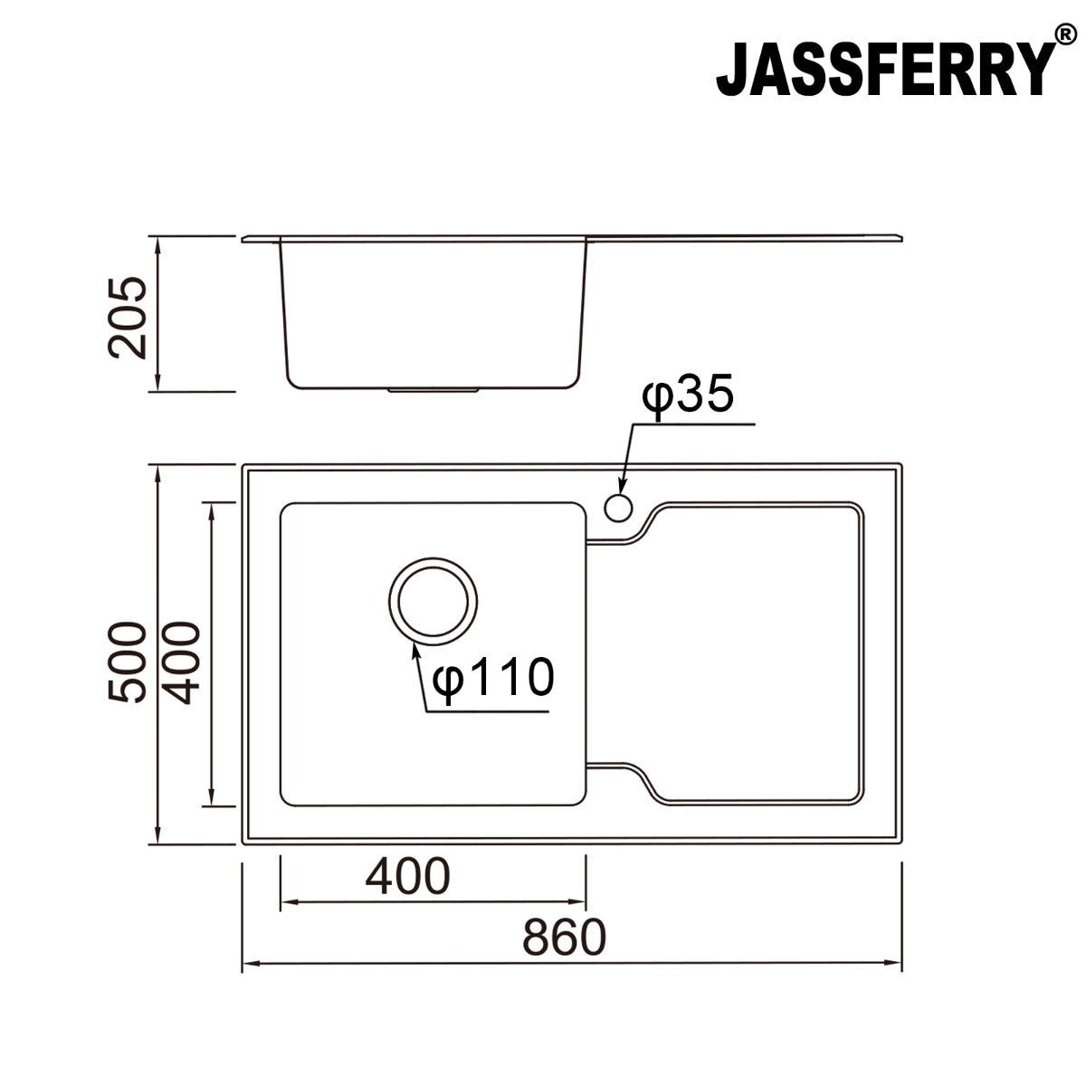 JassferryJASSFERRY White Glass Top Kitchen Sink 1 Stainless Steel Bowl Righthand DrainerKitchen Sinks