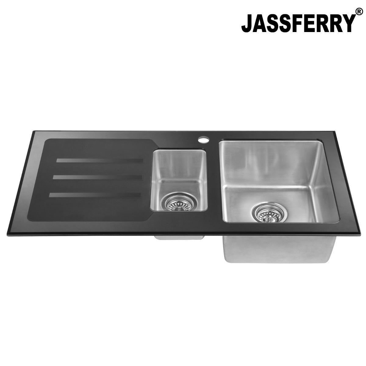 JassferryJASSFERRY Kitchen Sink Stainless Steel 1.5 Bowl Black Glass Lefthand DrainerKitchen Sinks