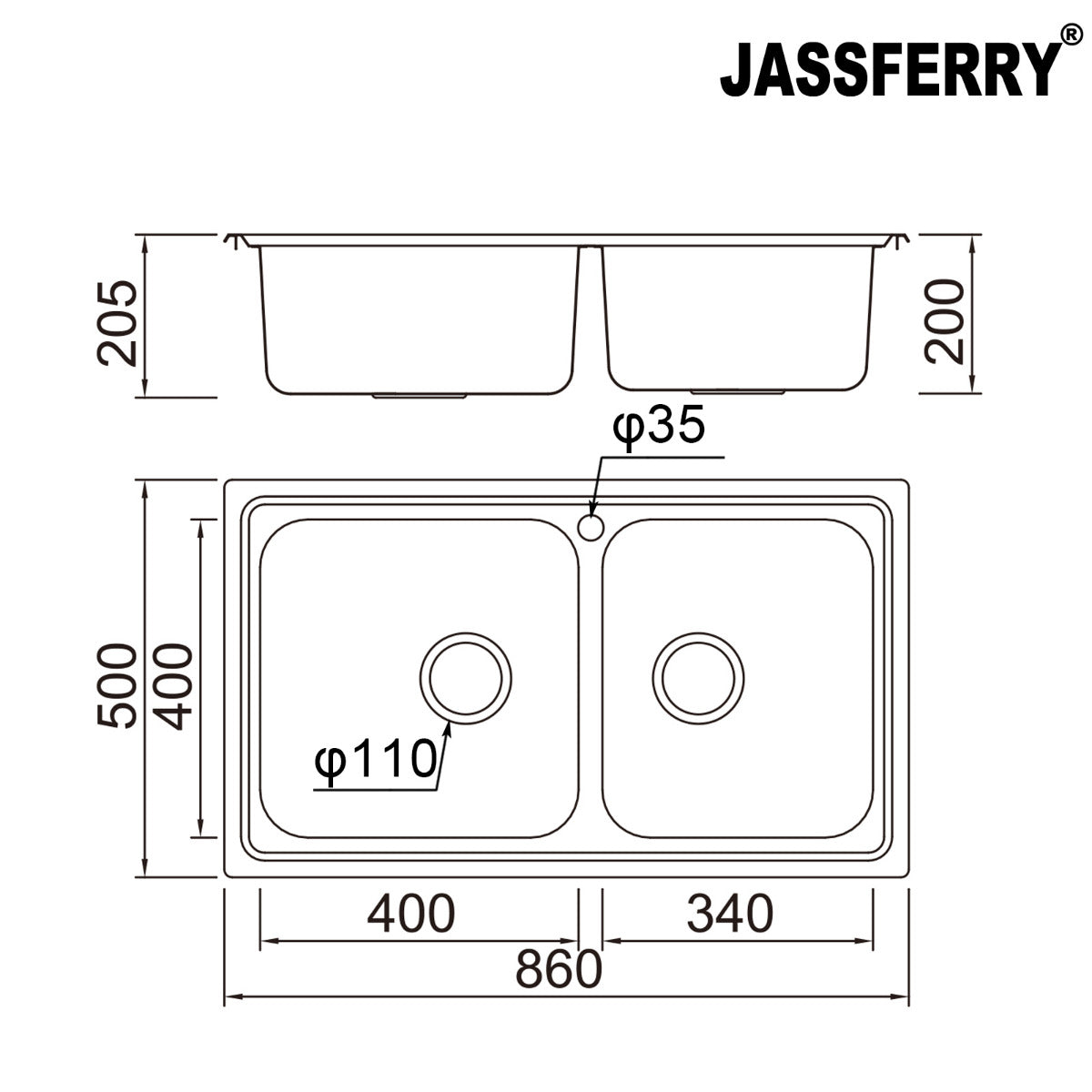 JassferryJASSFERRY Stainless Steel Kitchen Sink Square Bowl with Strainer WasteKitchen Sinks