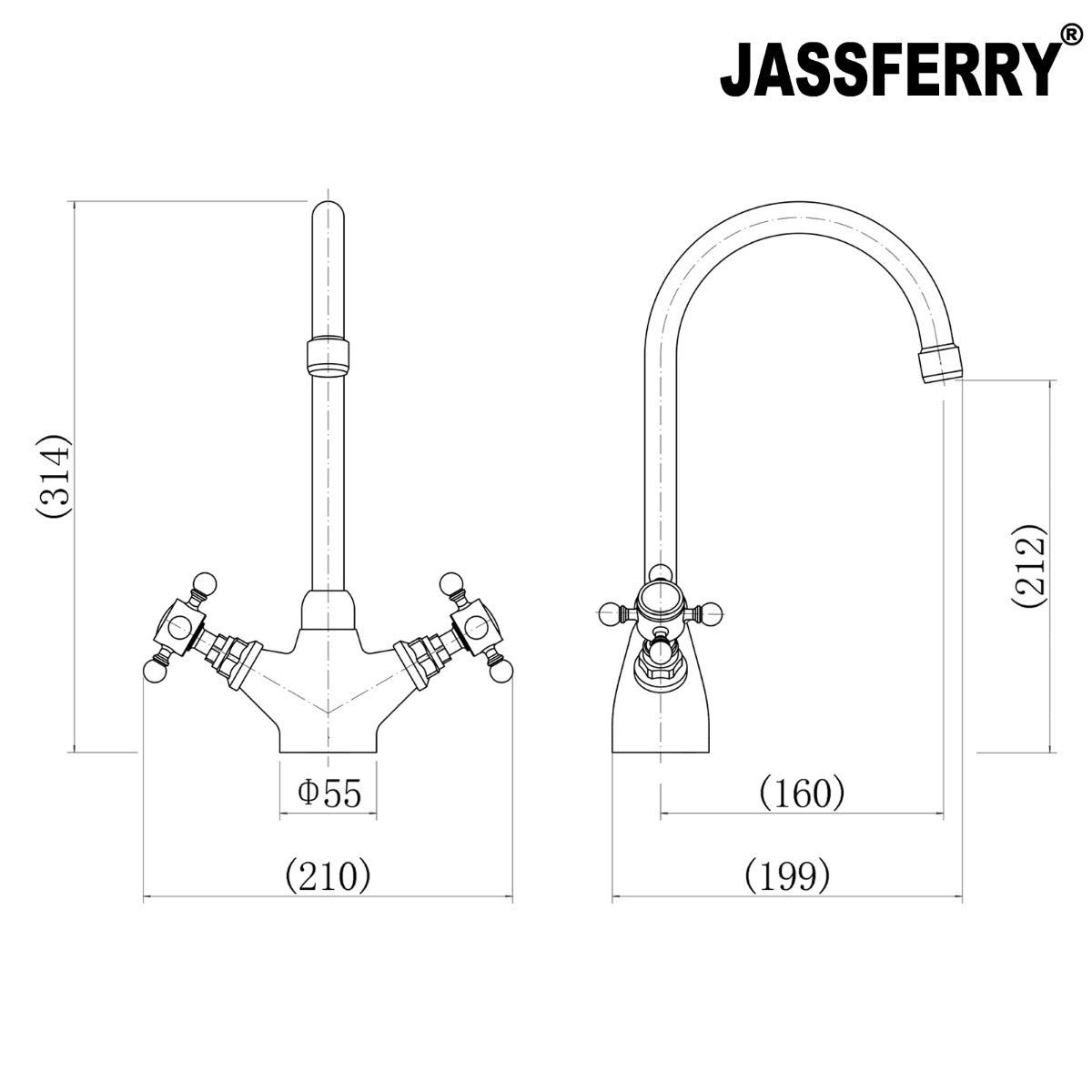 JassferryJASSFERRY Kitchen Tap Two Cross Handles Swivel Spout Sink Mixer Tap ChromeKitchen taps