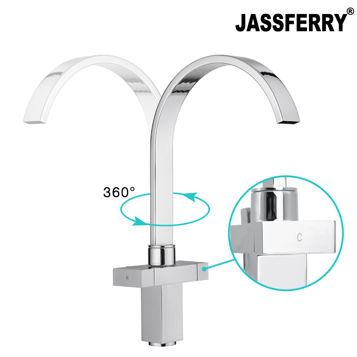 JassferryJASSFERRY Kitchen Sink Mixer Taps Dual Cuboid Design Lever Swivel Spout ChromeKitchen taps