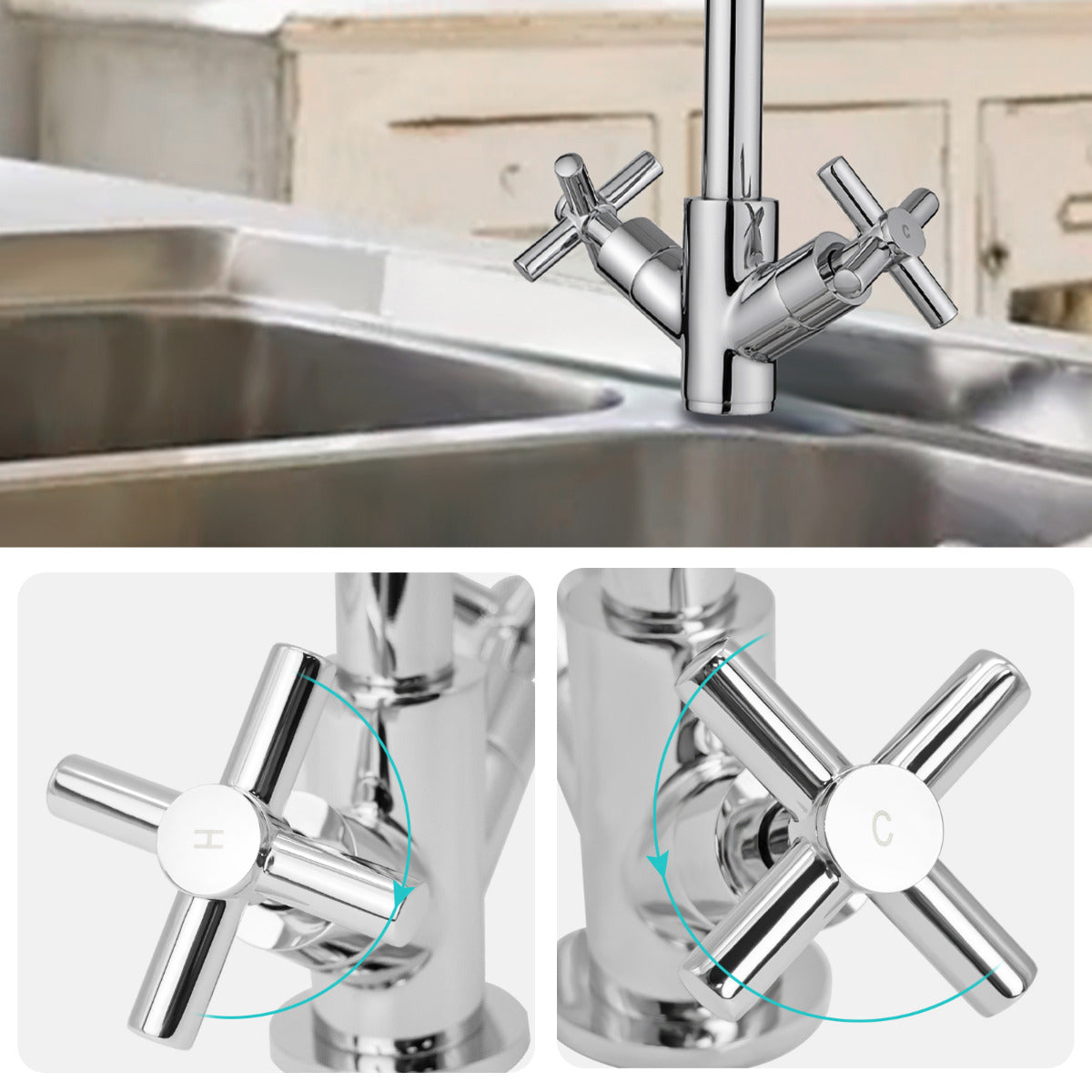 JassferryJASSFERRY Modern Kitchen Sink Basin Mixer Tap with Swivel Spout Cross HandleKitchen taps