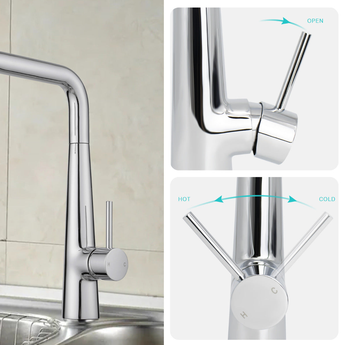 JassferryJASSFERRY Kitchen Sink Mixer Taps Single Handle Swivel Spout Chrome PolishedKitchen taps