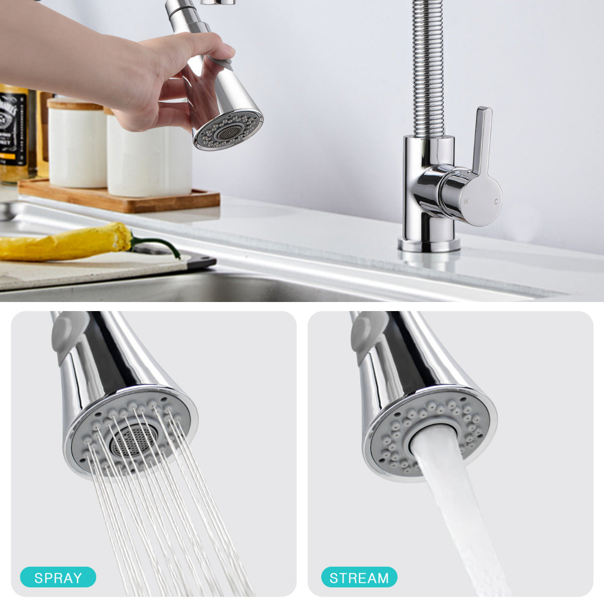 JassferryJASSFERRY Kitchen Sink Mixer Tap with Pull Out Spray Swivel Spout Pull DownKitchen taps