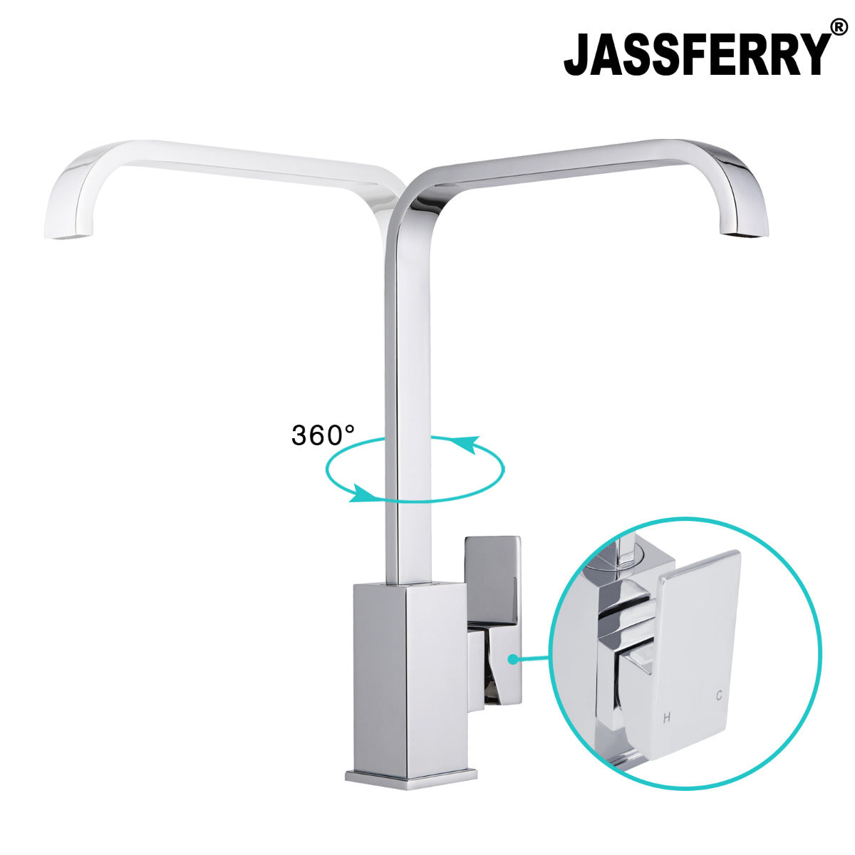 JassferryJASSFERRY Kitchen Mixer Taps Cuboid Monobloc Single Lever Chrome Swivel SpoutKitchen taps