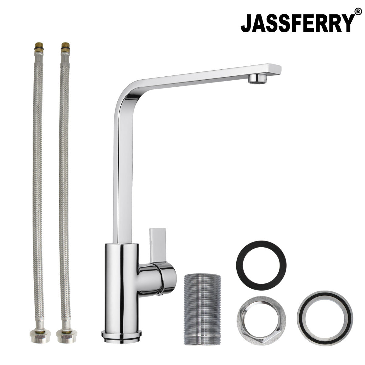 JassferryJASSFERRY Square Kitchen Sink Mixer Taps Chrome Modern Single Rectangle LeverKitchen taps