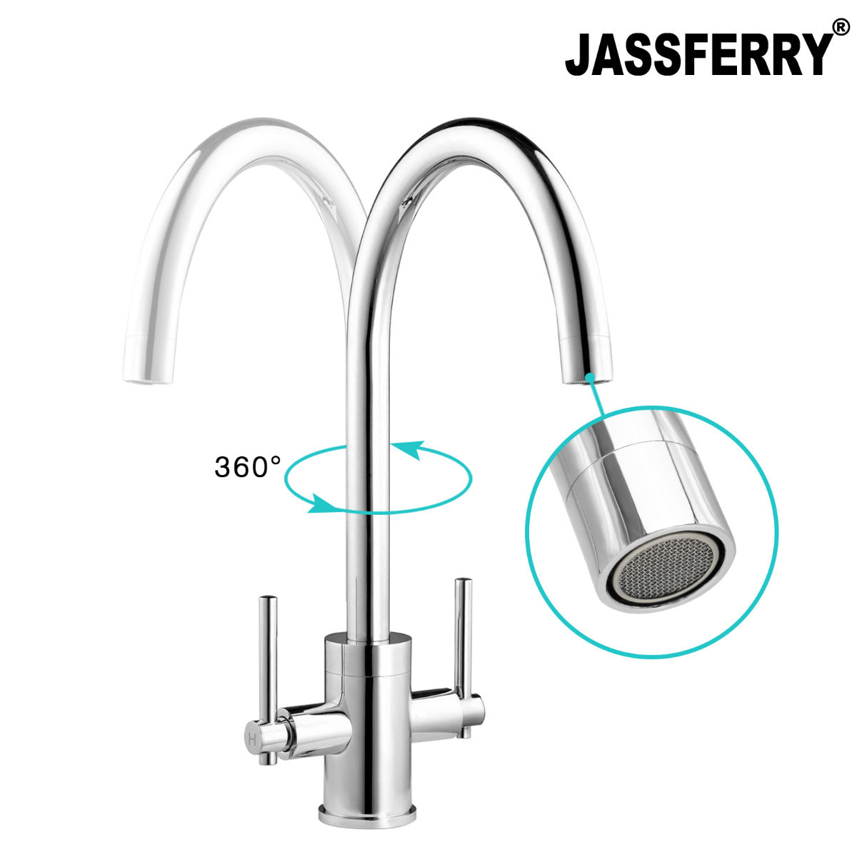 JassferryJASSFERRY New Brass Kitchen Mixer Taps Double Lever Sink Swivel Spout ChromeKitchen taps